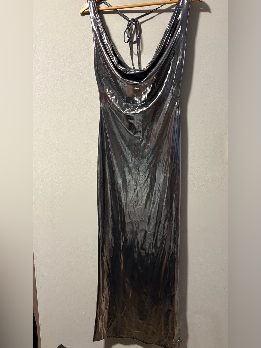Micas metallic Shimmer Cowl-Neck Maxi Dress size S